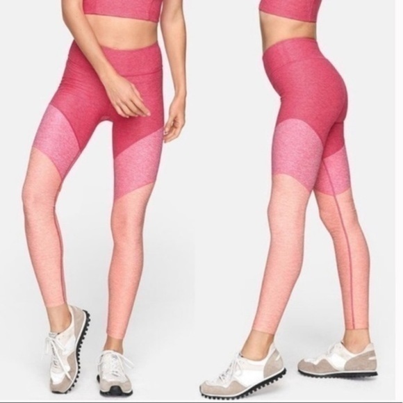 Outdoor Voices • Flamingo Pink + Peach Colorblock Leggings 7/8 - Picture 1 of 10